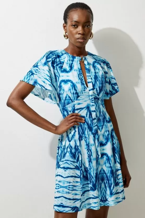 Flash Sale Karen Millen Abstract Geo Print Jersey Mini Dress blue