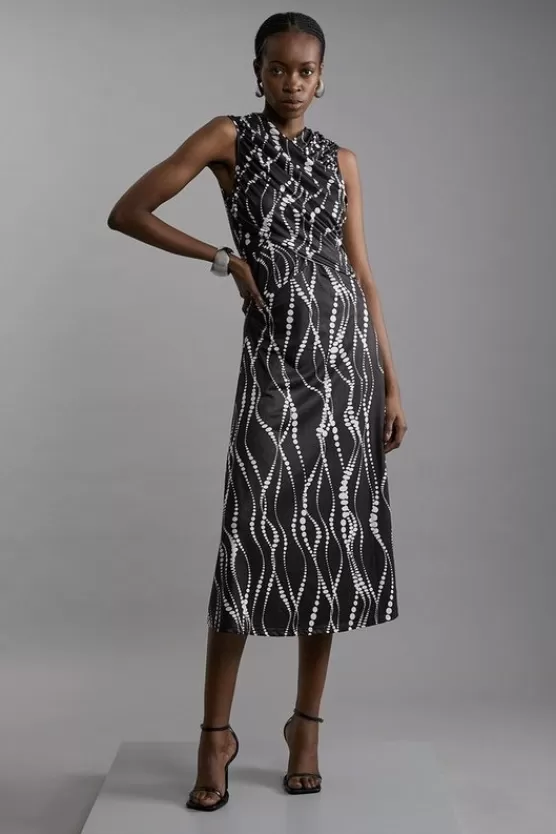 Best Karen Millen Abstract Spot Jersey Crepe Cross Front Maxi Dress mono