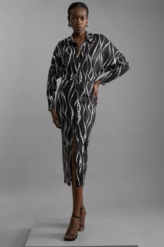 Discount Karen Millen Abstract Spot Jersey Crepe Midi Shirt Dress mono