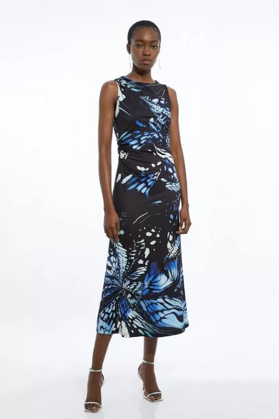 Online Karen Millen Abstract Swirl Printed Jersey Crepe Maxi Dress navy