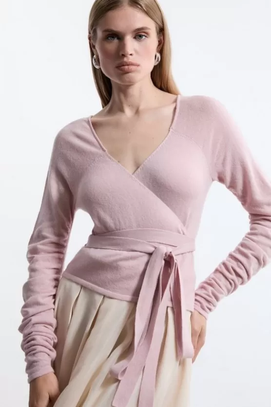 Cheap Karen Millen Alpaca Wool Ballet Wrap Knit Top mauve