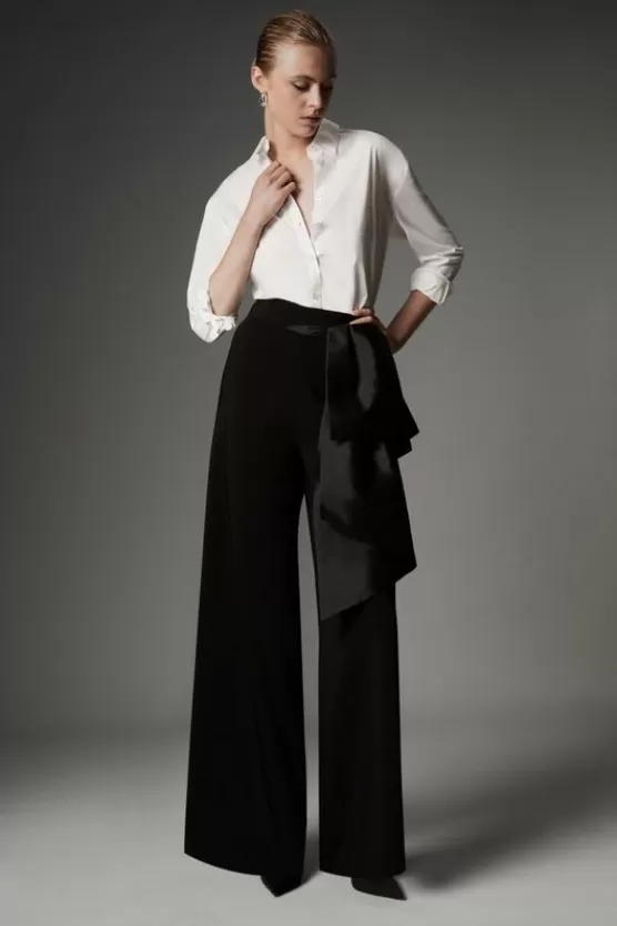 Outlet Karen Millen Archive Collection - Bow Detail Crepe Wide Leg Pants black