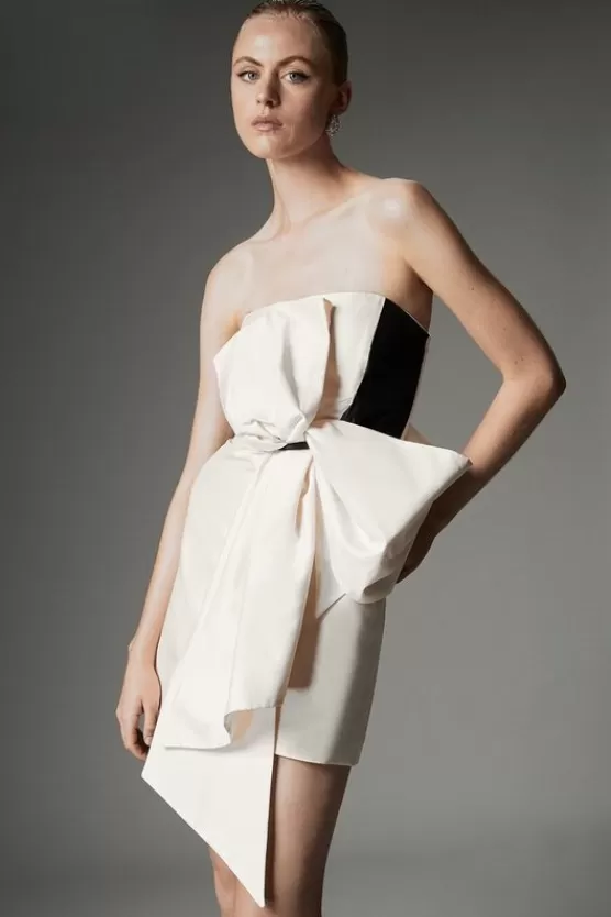 New Karen Millen Archive Collection - Petite Taffeta Bow Detail Woven Mini Dress mono