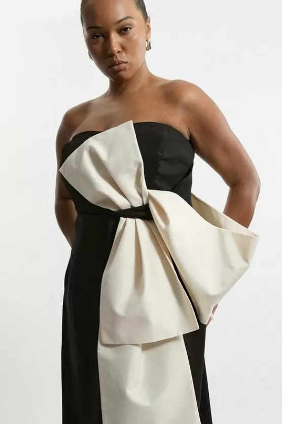 Sale Karen Millen Archive Collection - Plus Size Bow Detail One Shoulder Crepe Woven Midi Dress mono