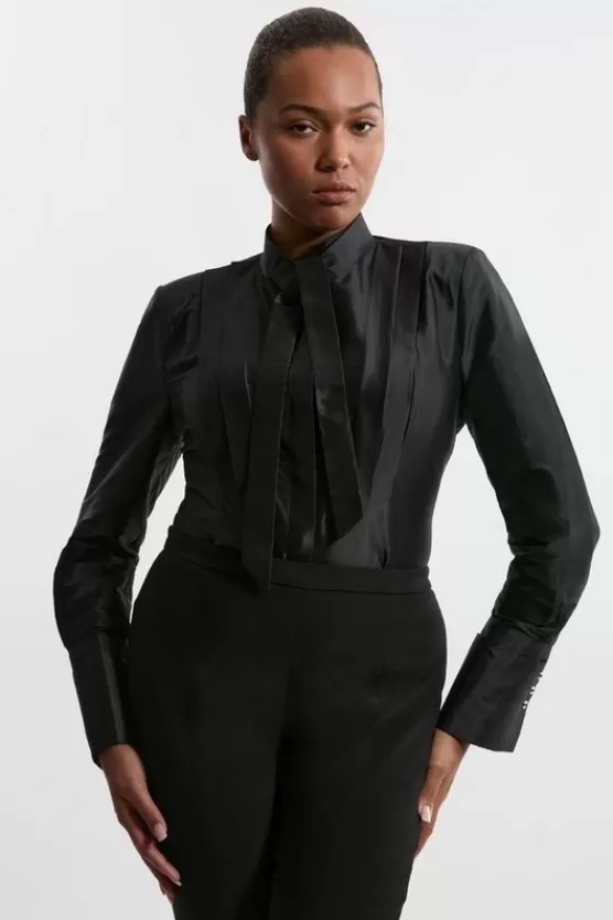 Discount Karen Millen Archive Collection - Plus Size Taffeta Pleat Detail Shirt black