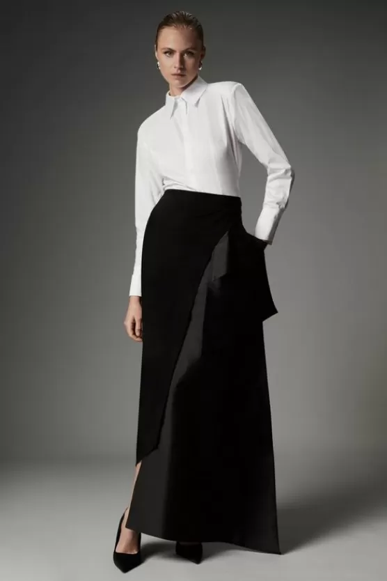 Best Karen Millen Archive Collection - Tall Bow Detail Crepe Wrap Over Skirt black