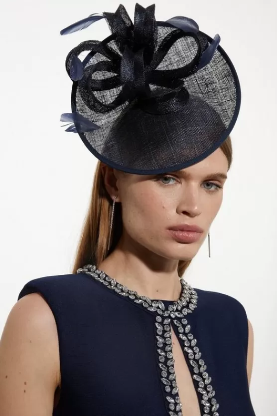 Discount Karen Millen Asymmetric Disk Fascinator With Bow And Feather Detail navy