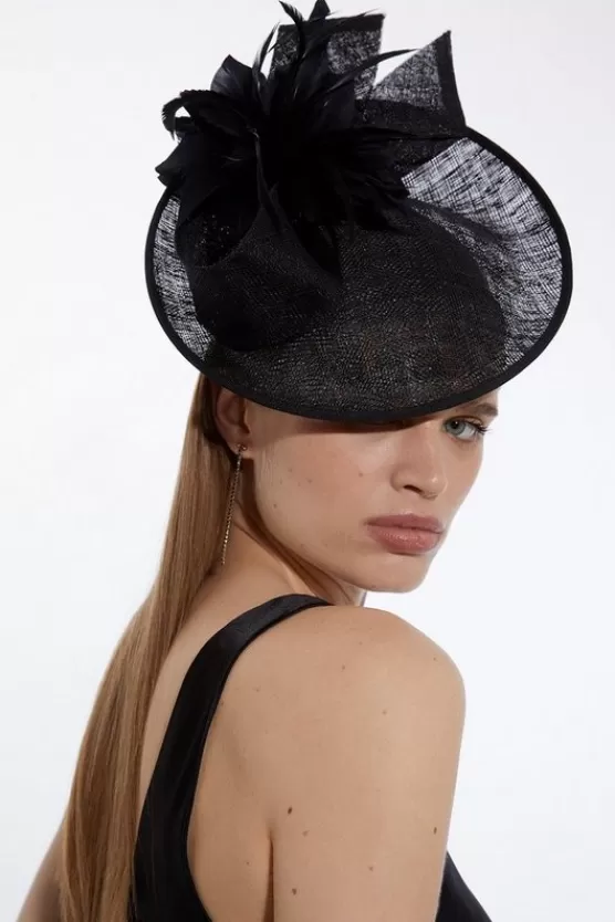 Store Karen Millen Asymmetric Disk Fascinator With Feather Detail black