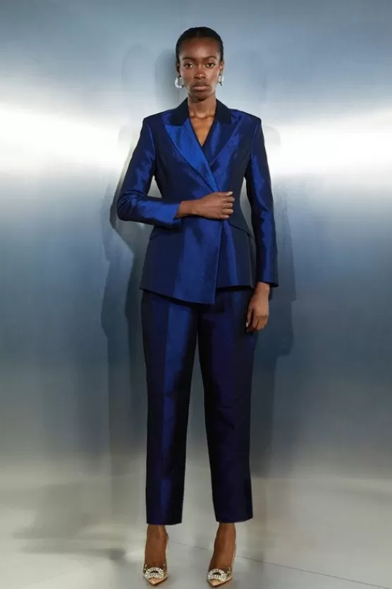 New Karen Millen Asymmetric Metallic Tailored Blazer and Tapered Trousers navy