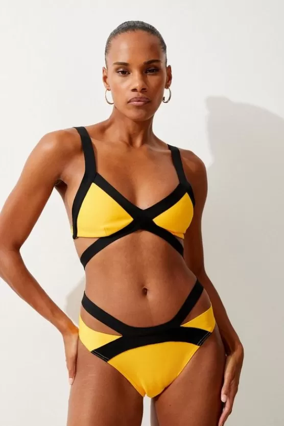 New Karen Millen Bandage Colour Block Strappy Bikini yellow