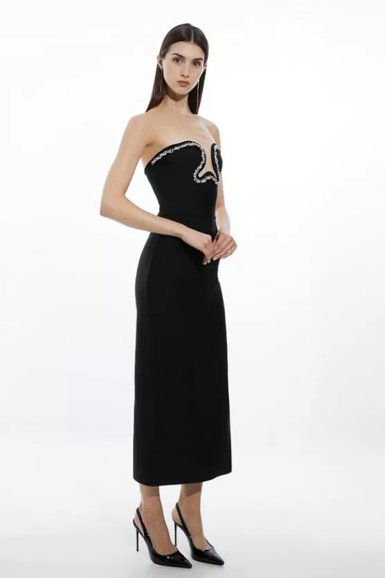 Online Karen Millen Bandage Figure Form Embellished Corset Detail Midi Dress black