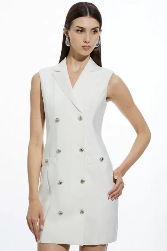 Fashion Karen Millen Bandage Figure Form Knit Blazer Style Mini Dress ivory