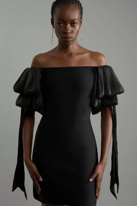 Fashion Karen Millen Bandage Figure Form Knit Tassel Sleeve Detail Mini Dress black