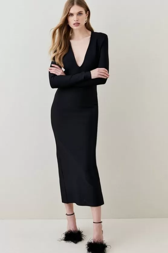 Online Karen Millen Bandage Form Fitting Deep V-Neck Midaxi Knit Dress black