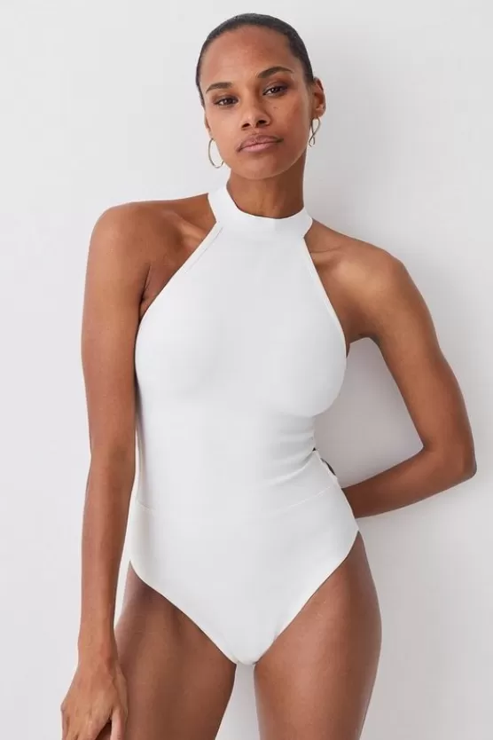 Flash Sale Karen Millen Bandage Halter Neck Strappy Back Swimsuit ivory