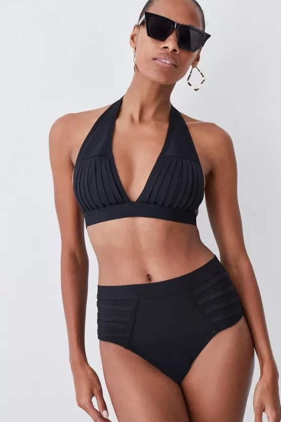 New Karen Millen Bandage Sheer Stripe Bikini black