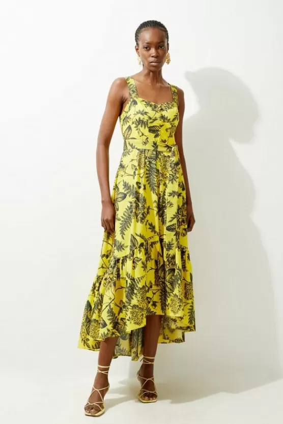 Cheap Karen Millen Batik Floral Belted Strappy Cotton Woven Maxi Dress yellow