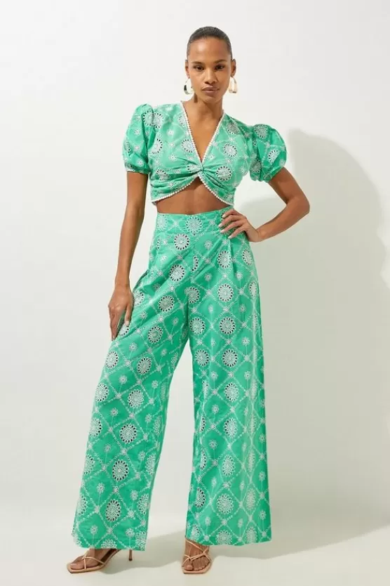 Best Sale Karen Millen Beach Cotton Eyelet Pants And Top Two-Piece Set green