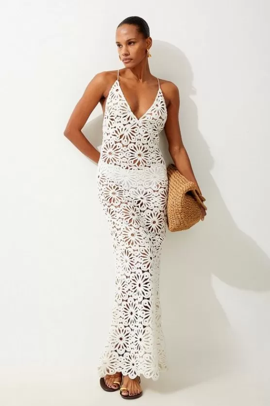 Discount Karen Millen Beach Crochet Maxi Dress white