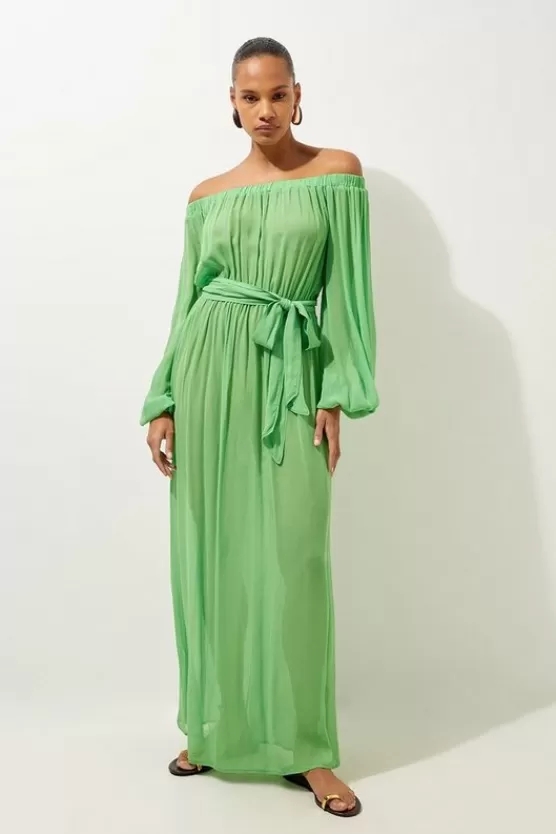 Fashion Karen Millen Beach Off The Shoulder Woven Maxi Dress green