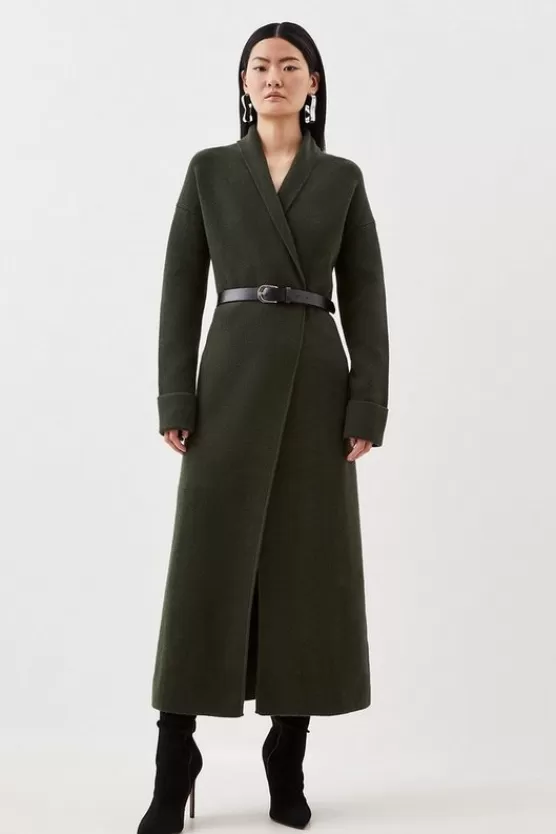 New Karen Millen Belted Knit Maxi Coatigan khaki