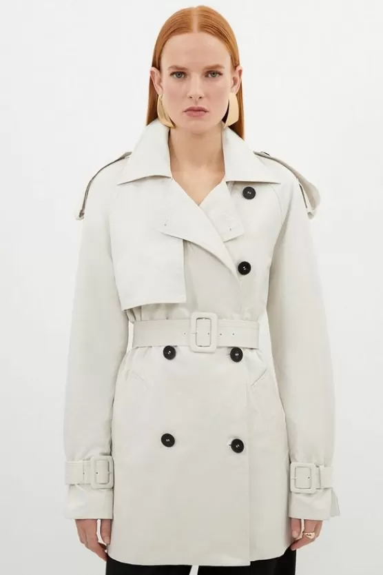 Best Sale Karen Millen Belted Short Trench Coat stone