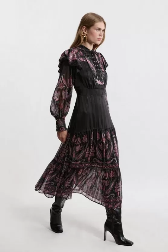Sale Karen Millen Boho Woven Midaxi Dress With Lace Front Detail floral