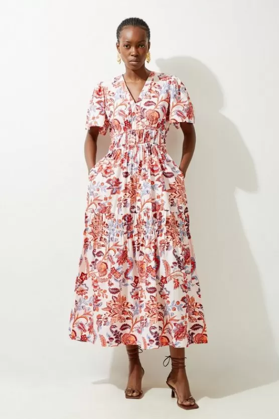 Store Karen Millen Botanic Floral Cotton Woven Maxi Dress red