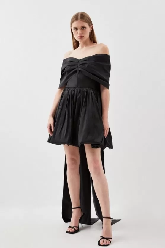 Clearance Karen Millen Bow Detail Taffeta Woven Mini Dress black