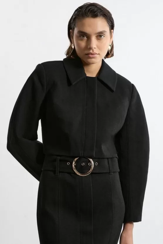 Cheap Karen Millen Brushed Cropped Collared Trench Jacket black