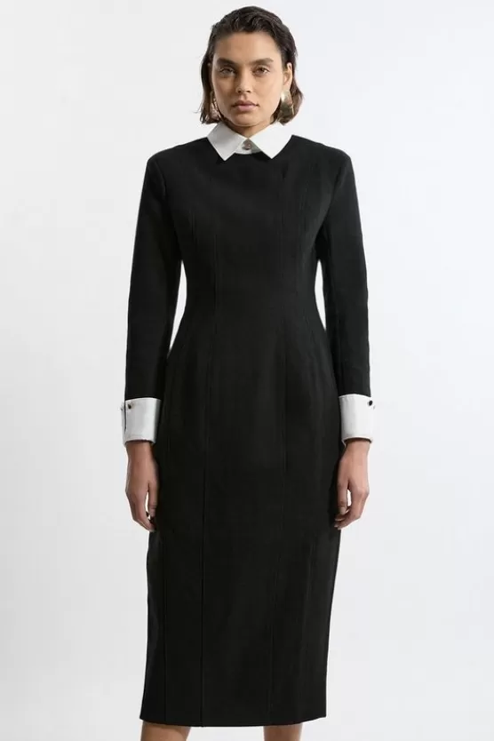 Shop Karen Millen Brushed Tailored Jersey Long Sleeve Scuba Midi Dress black