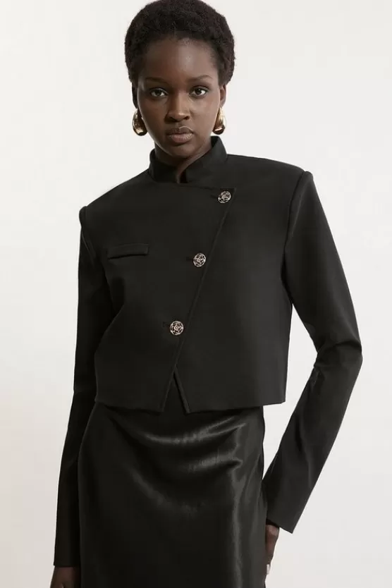 Online Karen Millen Button Detail Luxe Ponte Jersey Cropped Jacket black