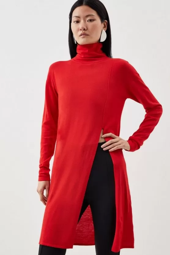 Sale Karen Millen Cashmere Blend Deep Slip Longline Knit Top red