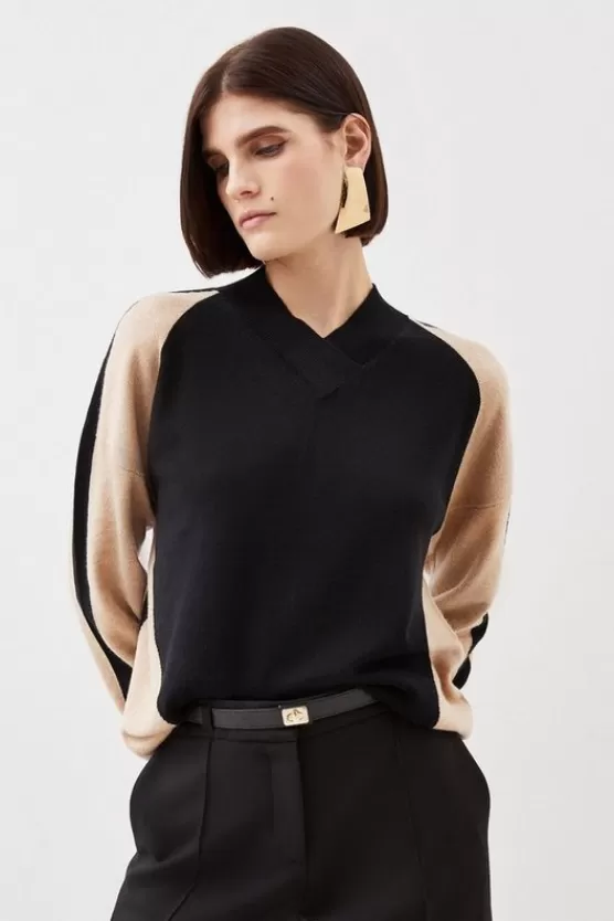 Outlet Karen Millen Cashmere Blend Knit High Neck Color Block Sweater black