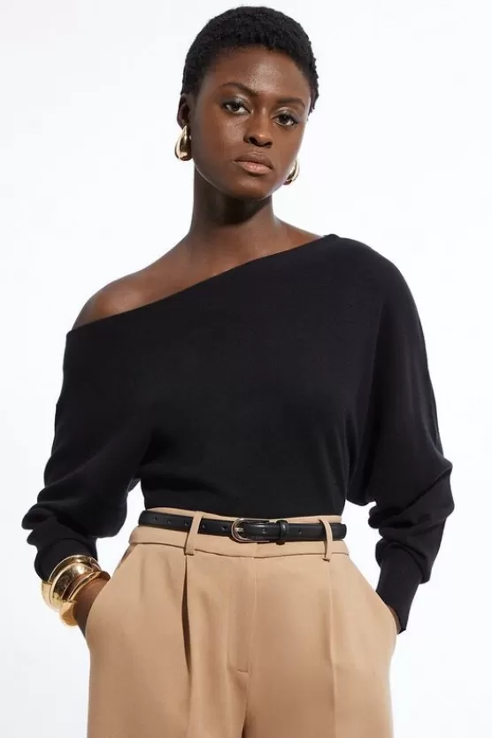 Sale Karen Millen Cashmere Blend Off The Shoulder Knit Top black