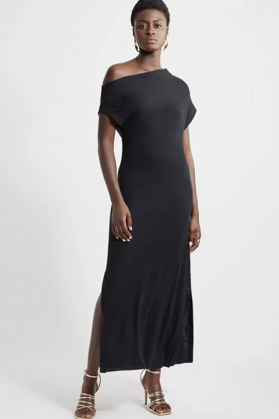 Best Karen Millen Cashmere Blend One Off The Shoulder Midaxi Dress black