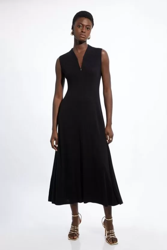 Shop Karen Millen Cashmere Blend Sleeveless Full Skirted Midaxi Dress black