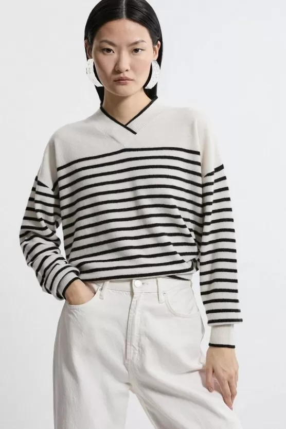 Cheap Karen Millen Cashmere Knitted V Neck Contrast Wrap d Sweater stripe