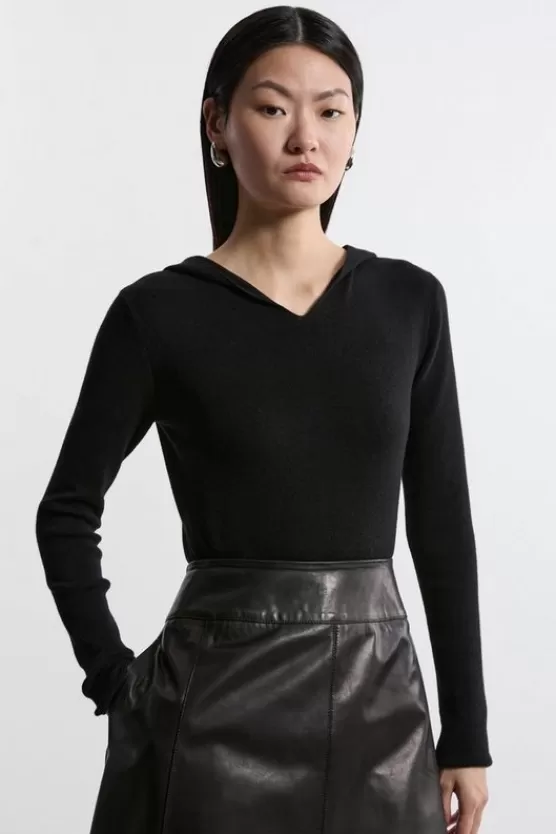 Best Karen Millen Cashmere Wool Blend Hoodie black