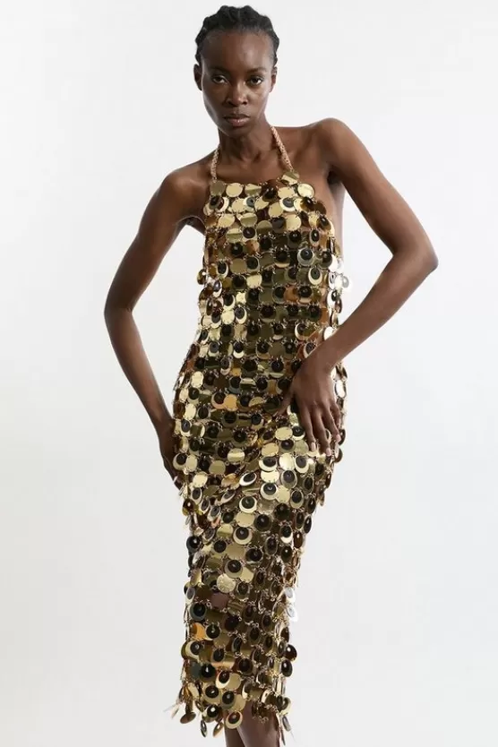 Flash Sale Karen Millen Chainmail Strappy Midi Dress gold