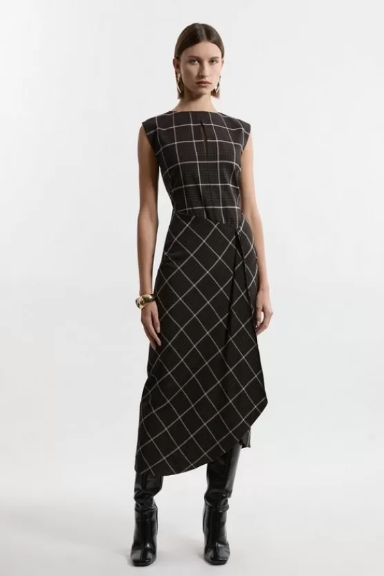 Outlet Karen Millen Check Ruffle Tailored Midaxi Dress brown