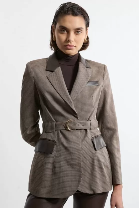 Discount Karen Millen Classic Check With Choc Pu Tailored Jacket multi