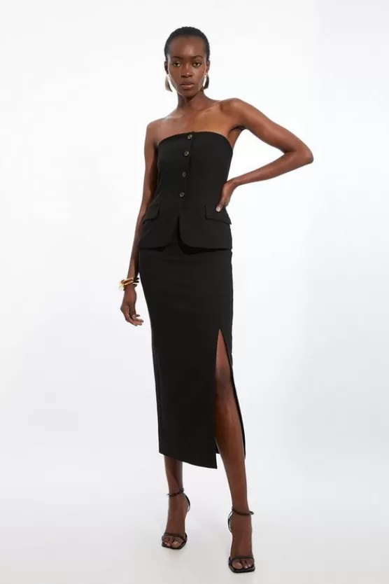 Online Karen Millen Clean Tailored Bandeau Button Bodice Pencil Midi Dress black