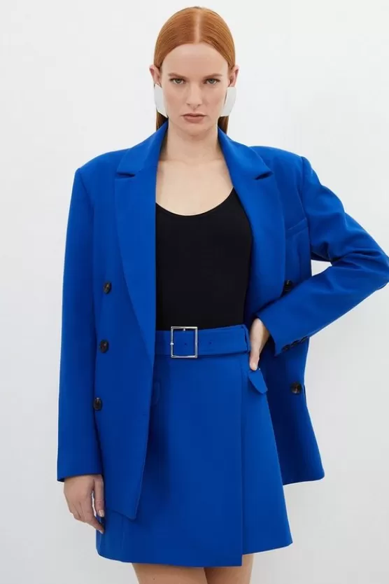 Outlet Karen Millen Clean Tailored Belted Wrap Mini Skirt cobalt