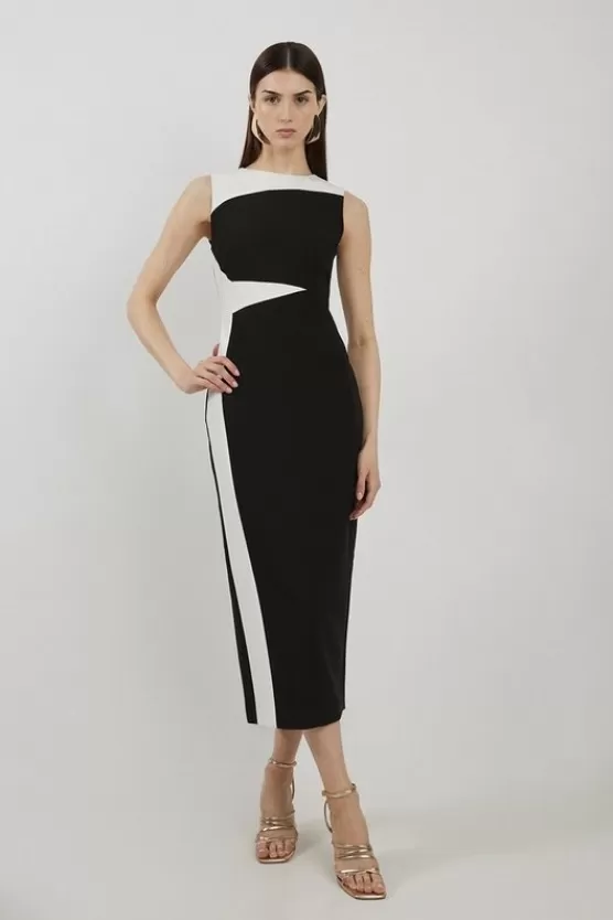 Hot Karen Millen Clean Tailored Color Block Pencil Midi Dress mono