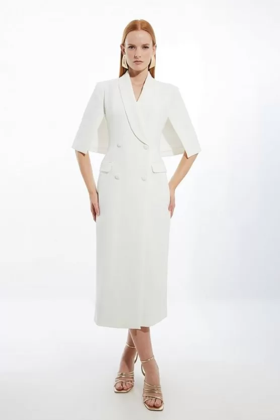 Store Karen Millen Clean Tailored Tuxedo Cape Sleeve Midi Blazer Dress ivory