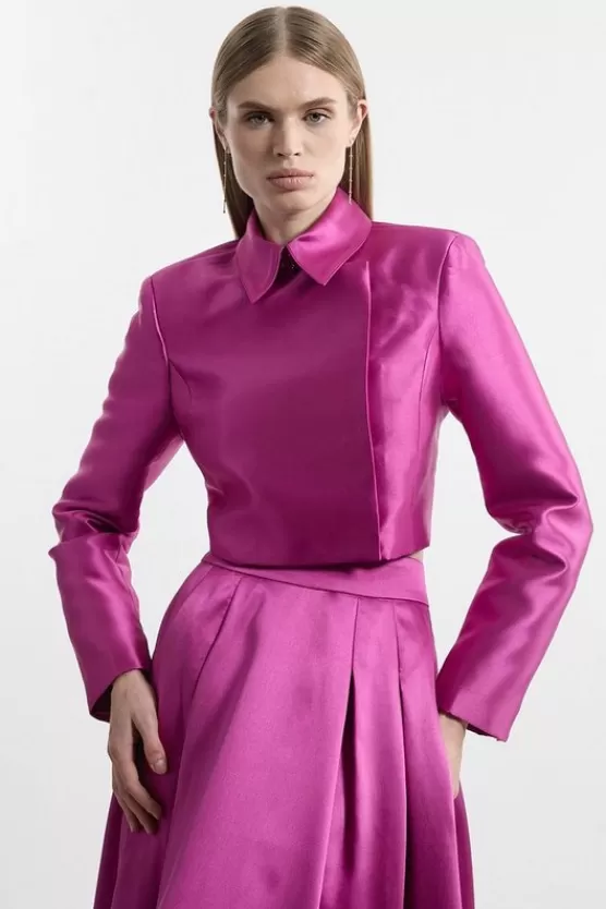 Best Karen Millen Collared Twill Cropped Woven Jacket purple