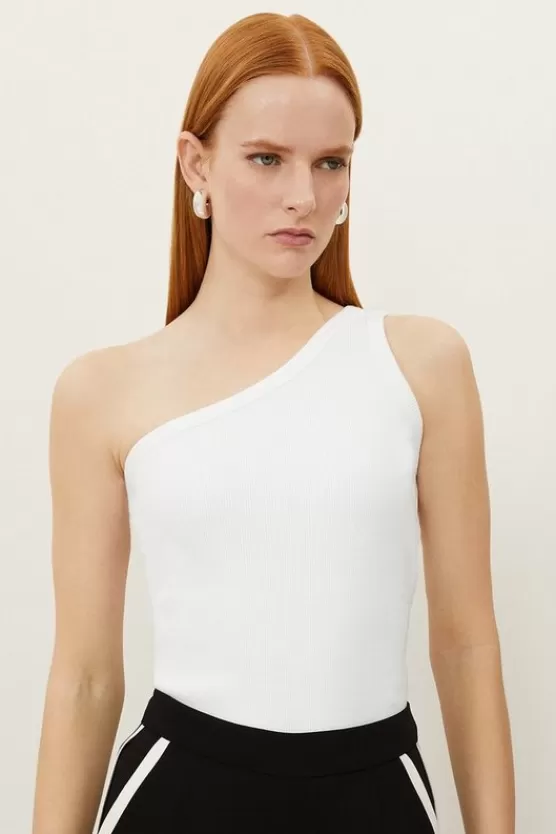 Discount Karen Millen Compact Jersey Rib Asymmetrical Top white