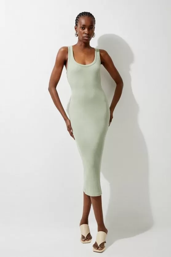 Cheap Karen Millen Compact Jersey Rib Racer Midi Dress sage