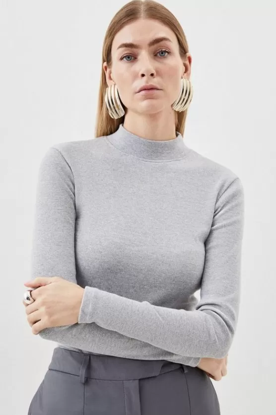 Sale Karen Millen Compact Jersey Ribbed Turtle Neck Top greymarl